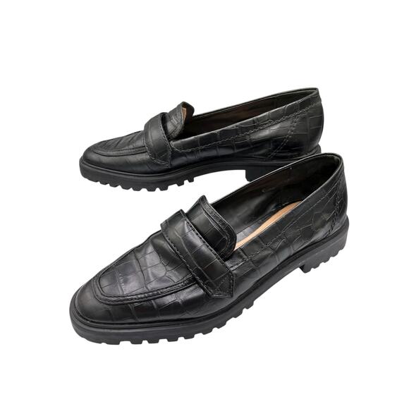 Schutz Women’s Black Leather Loafers 10B “Romina” Croc Embossed Non-Slip Office - Picture 3 of 6